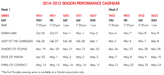 Season Calendar for Subscriptions Season Calendar for Subscriptions